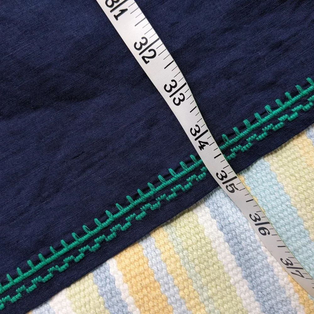 ⭐ J. Crew Navy & Green embroidered Linen-blend tank shift dress XXS